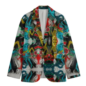 All-Over Print Men's Casual Flat Lapel Collar Blazer | 245GSM Cotton abstract o111