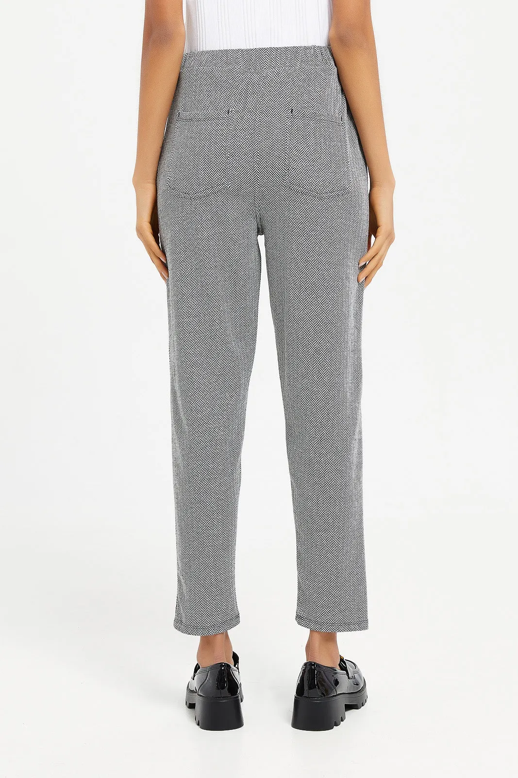 Senior Girls Black And White Jacquard Pants